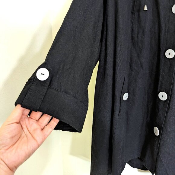 New Jones & Co Linen Blend Hooded Pockets High Low Lightweight Jacket Black Size - Picture 3 of 5